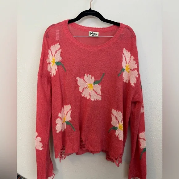 Show Me Your Mumu Seco Sweater Lovey Floral Medium Boho Whimsical Distressed L - Picture 3 of 8